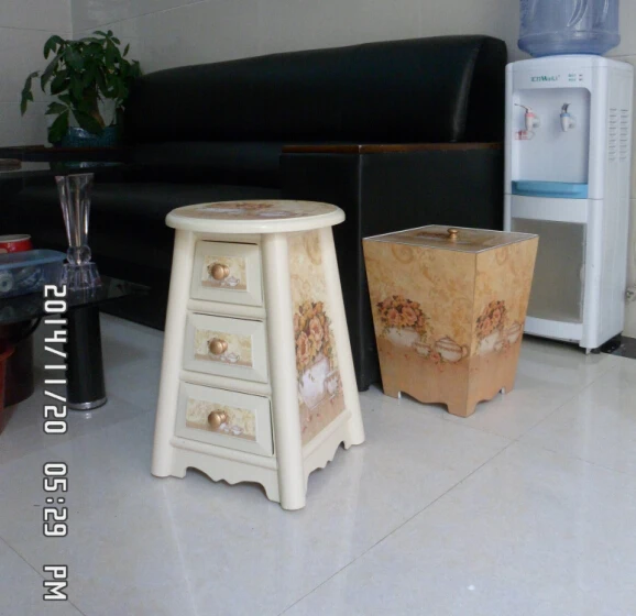 

European pastoral Korean furniture Solid wood storage stool Round stool three pumping Dressing stool