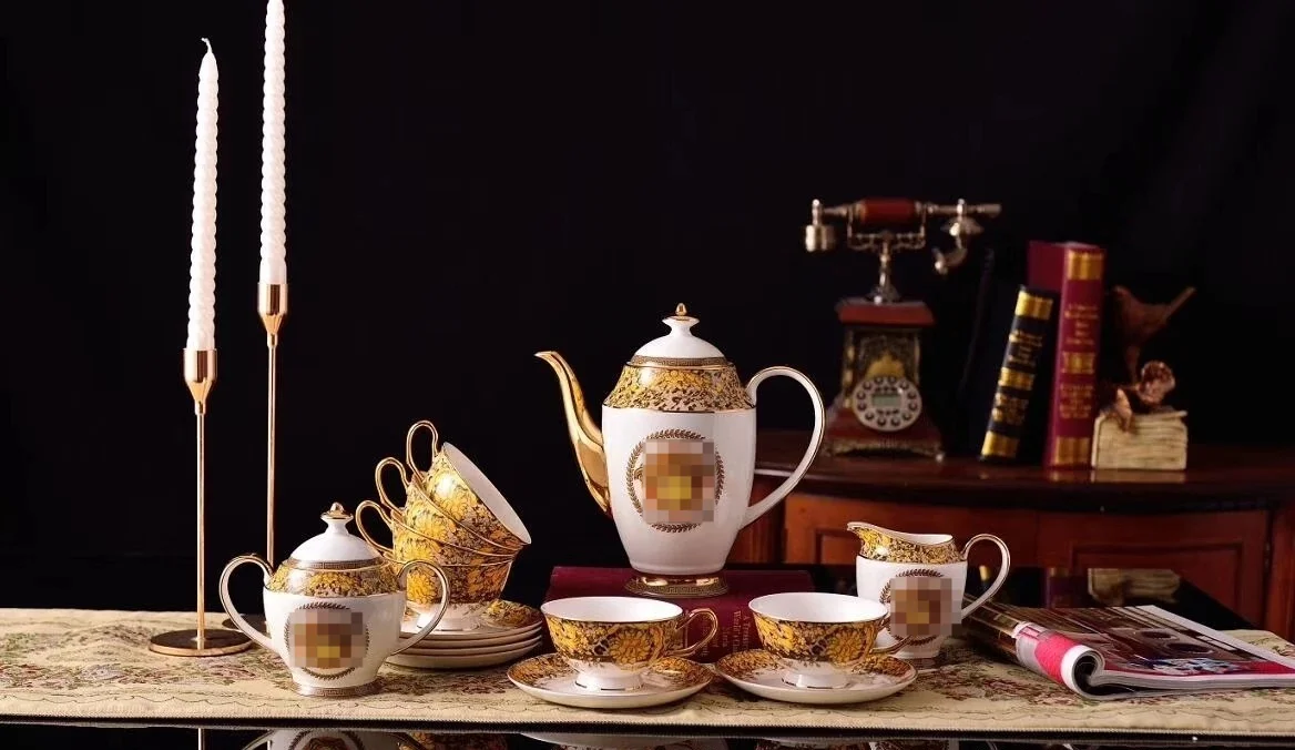 

European tea set Luxury bone porcelain coffee set Gold head English afternoon tea cup set
