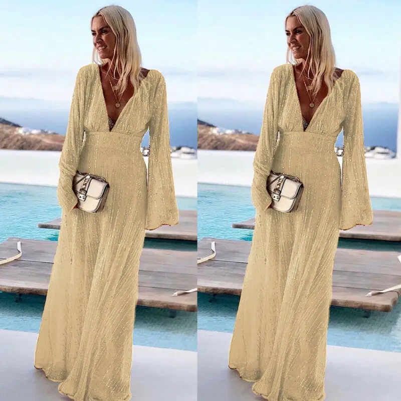 Новинка Сезон лето Модные Женские однотонные богемное платье длинное макси