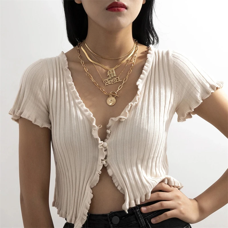

Fashion Gold Color Multi-Layer Pendant Necklace For Women Coin Nacklace For Women Zinc Alloy Thick Clavicle Chain Jewelry Gifts