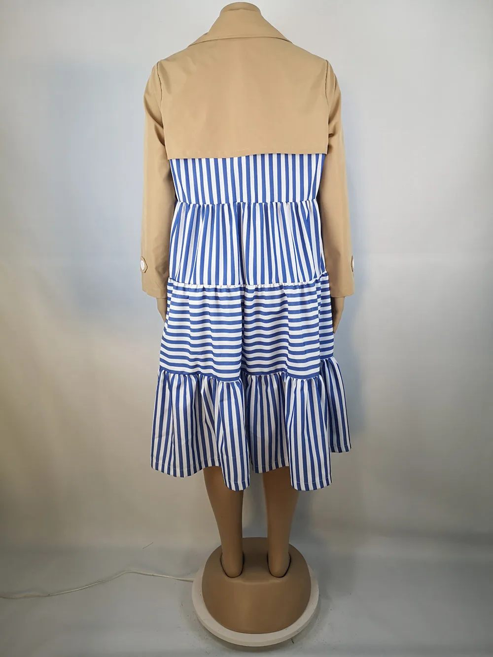 

2020 Woman Dress Newest Autumn Winter Patchwork Grid Long Sleeve Notched Contrast Color