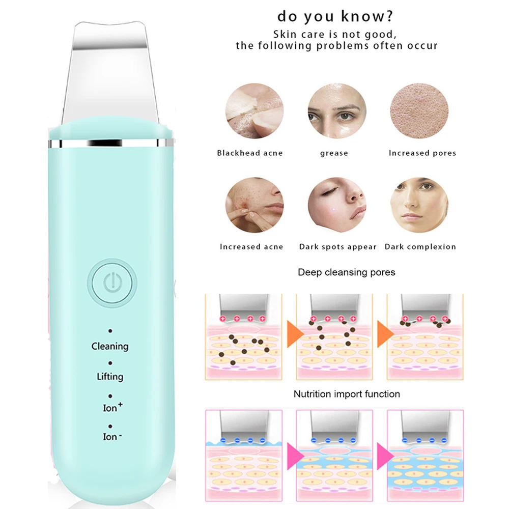 

2021 Ultrasonic Skin Scrubber Peeling Facial Pore Cleaner+Face Skin Care Vibration Massage Device Eye Lifting Wrinkle Removal