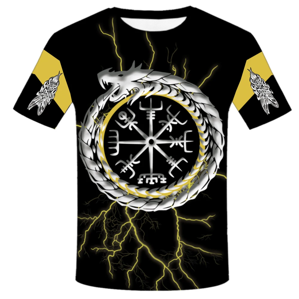 

2021 latest Viking symbol 3D printed T-shirt men's summer short-sleeved Harajuku T-shirts men's street hip-hop unisex tops