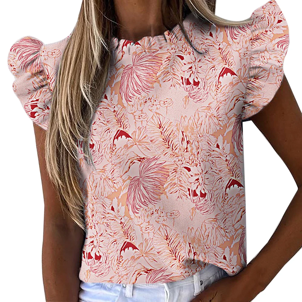 

2020 New Women T-shirts Casual Printed Tops Tee Summer Female T shirt Short Sleeve T shirt For Women Clothing Summer Ruffle tops