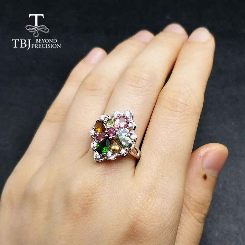 TBJ, кольцо с натуральным турмалиновым драгоценным камнем из стерлингового серебра 925 пробы, красочные драгоценные камни, ювелирные изделия для женщин, мам и девочек, подарок на день рождения