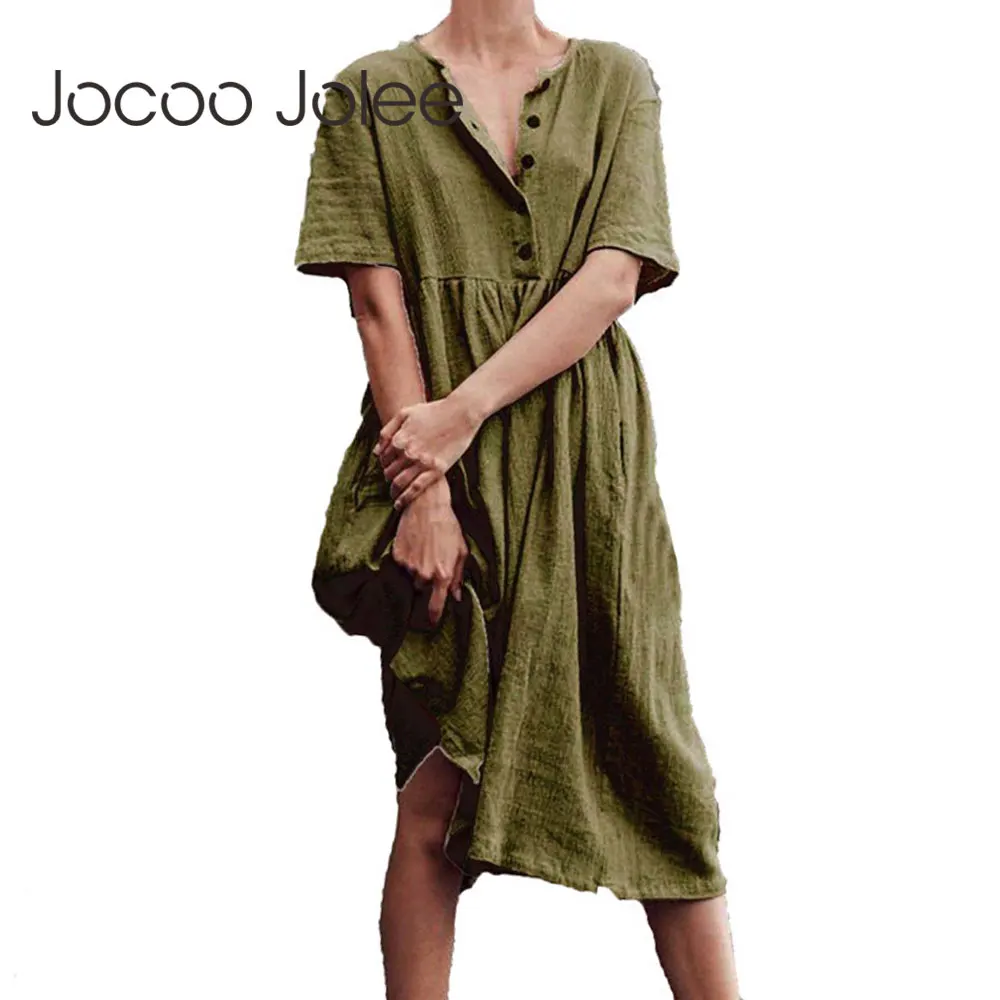 

Платье Jocoo Jolee женское прямое на пуговицах, однотонное свободное винтажное платье-миди из хлопка и льна, минималистичное, с коротким рукавом,...