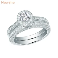 newshe 2 pcs halo wedding ring set solid 925 sterling silver 1 6 ct round aaaaa cz classic jewelry engagement rings for women