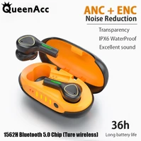 queenacc x9 tws 1562 40db anc wireless earphones active noise cancel enc hd mic super bass bluetooth earbuds ipx6 waterproof