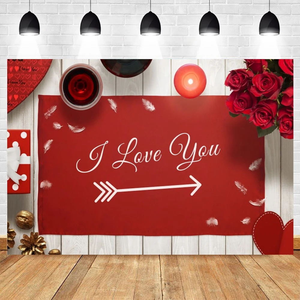 

Happy Valentine's Day Background Wedding Photocall Love Flower Wood Board Vinyl Photography Backdrop For Photo Booth Shoot Prop
