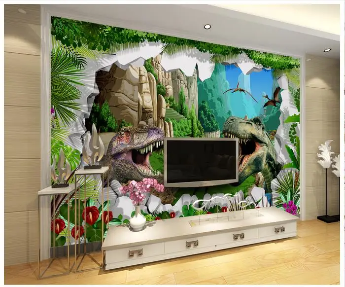 3D настенные фрески обои на заказ Картина Настенная бумага динозавр Эра стерео ТВ