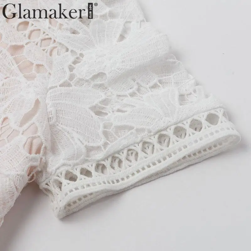 Glamaker, сексуальное белое короткое Кружевное Вечернее Платье, женское осеннее платье трапециевидной формы с цветочным рисунком, элегантные различные модели для девочек