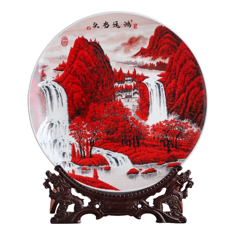 

Jingdezhen Ceramic Hanging Plate Decorative Pate Chinese Living Room Household Porceland Decoration Creative Crafts
