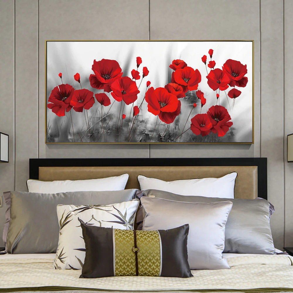 Red Poppies Flower Canvas Wall Art - Paintings Posters and Prints for Bedroom Decor - Cuadros Wall Pictures image 4