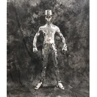 ohlee sexy male singer sequin bodysuits ds lens oblique silver star mirror costume mens performance dance show bodysuit with hat