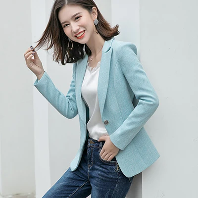 Blue Blazer Женский оранжевый, серый, синий Блейзер, пиджак, деловая одежда, пальто, новинка, элегантный длинный рукав размера плюс 4XL, пиджак для офисных леди - Цвет: Blue Blazer