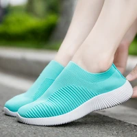 breathable air mesh autumn 2021 flat heels sneakers women casual slip on stretch knitted sock platform shoes woman flats