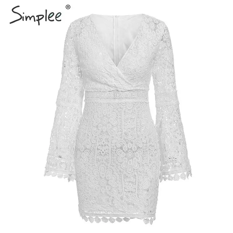 Simplee сексуальное кружевное платье с v-образным вырезом ТРАПЕЦИЕВИДНОЕ весеннее