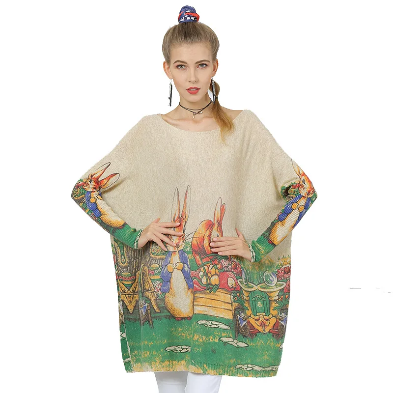 Женский вязаный свитер XIKOI Повседневный пуловер большого размера с принтом