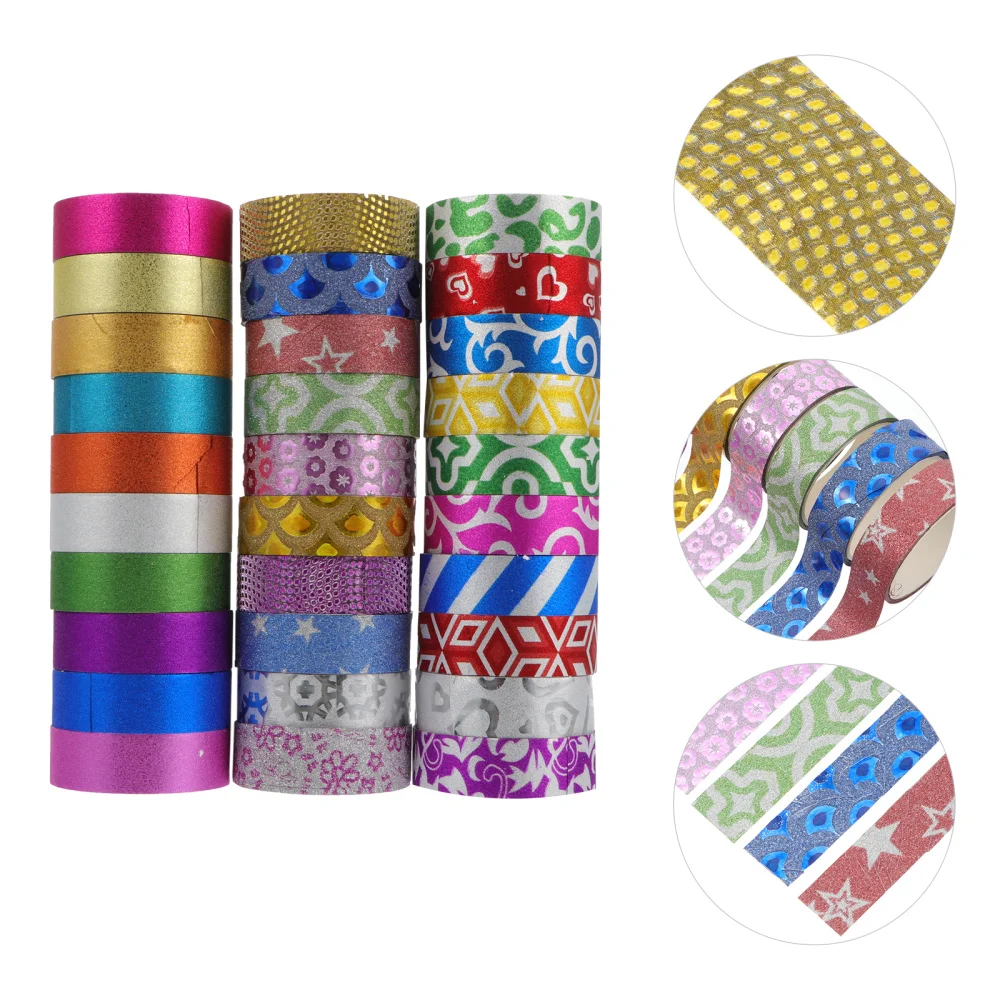 

30pcs Colorful Decorative Tape DIY Glitter Washi Masking Tapes (Random Style)