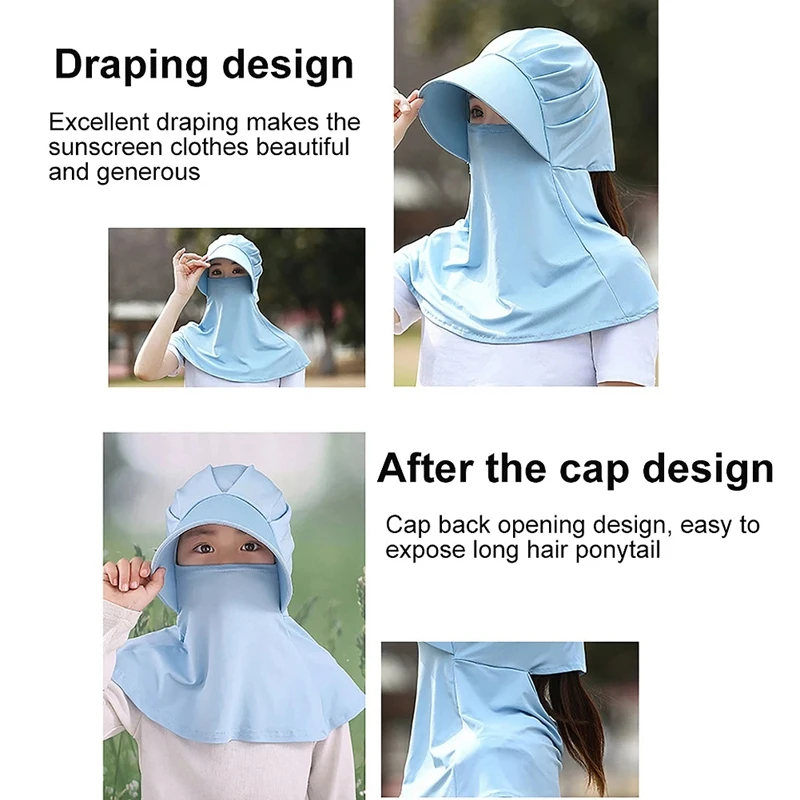 

Summer Parent-child Outdoor Sun Hat Anti UV Visor with Wide Brim Solid Color Face Neck Sun Hats for Walking Cycling Shopping