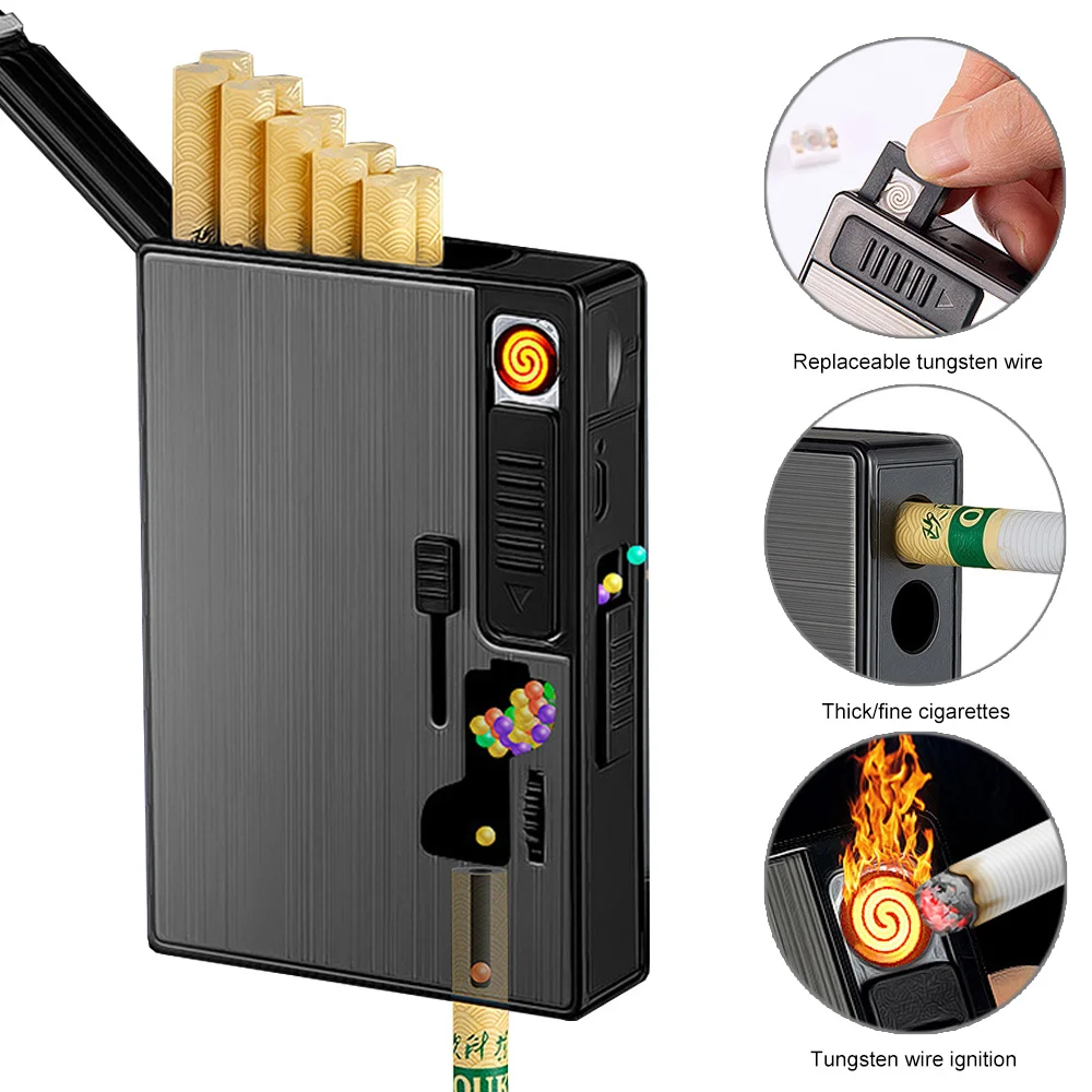 

Large Capacity Cigarette Case General Cigarette Case with Exploding Bead Box Igniter USB Multi-functional Lighter Smoking Tools