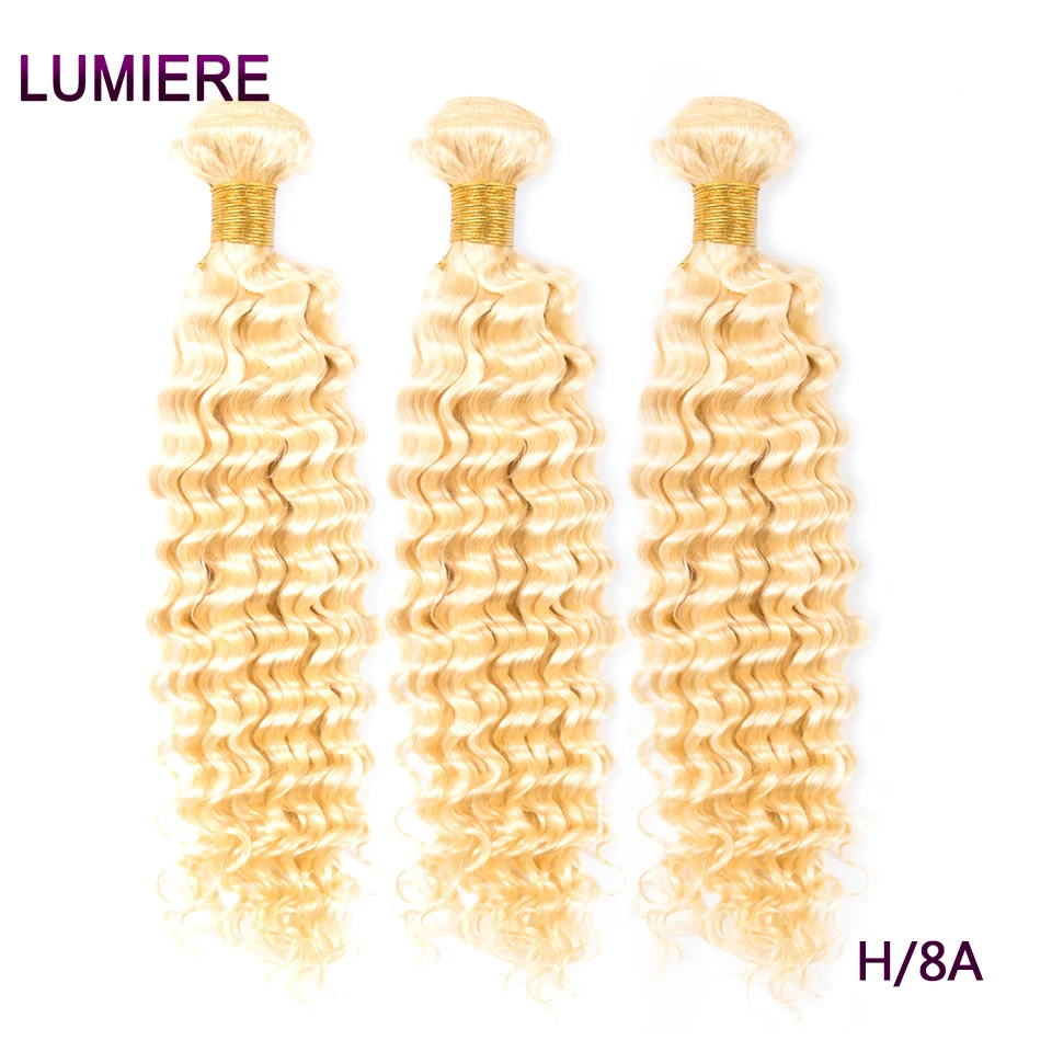 Lumiere 613 блонд пряди глубокая волна человеческие волосы 3 бразильские 4 Remy | Шиньоны