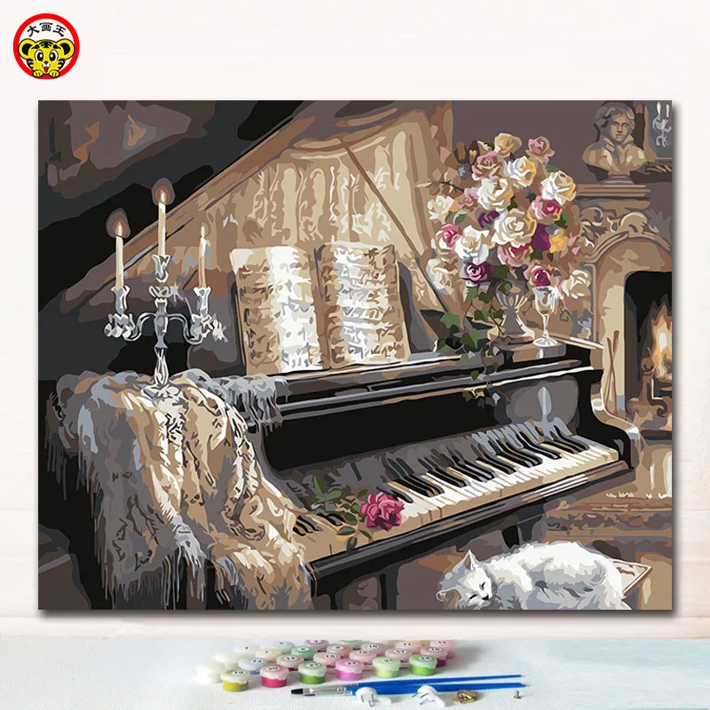 Кошка отдыхающая рядом с роялем картины живопись по номерам животные холст