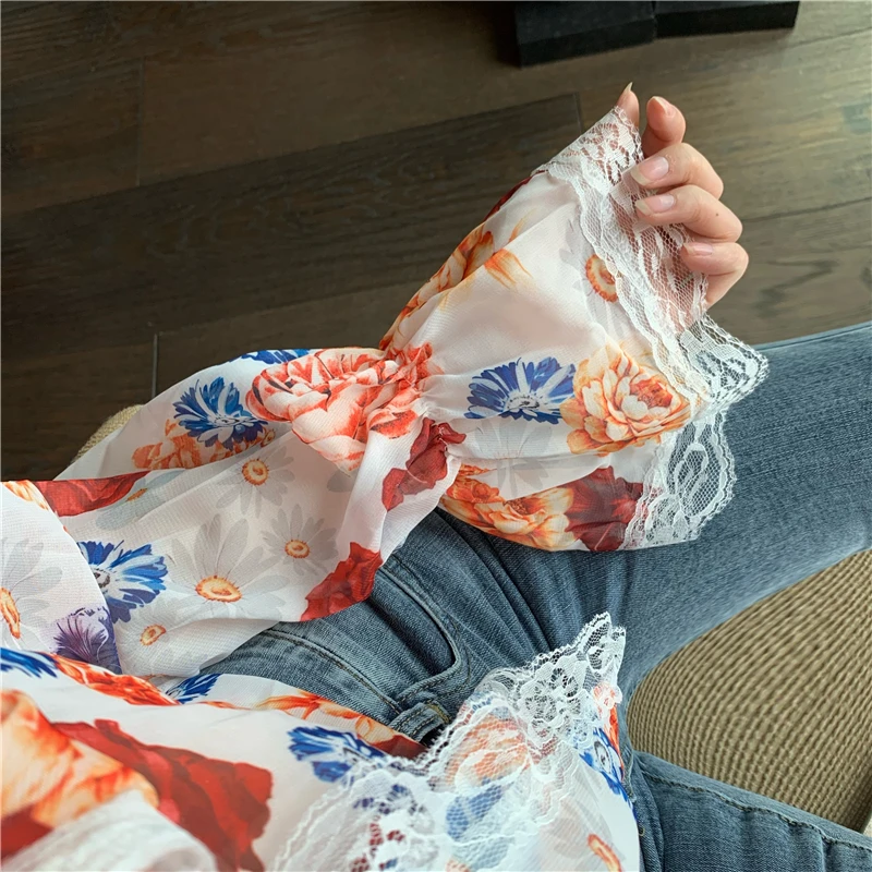 Французский дворцовый ретро-стиль женская дизайнерская блузка с кружевным