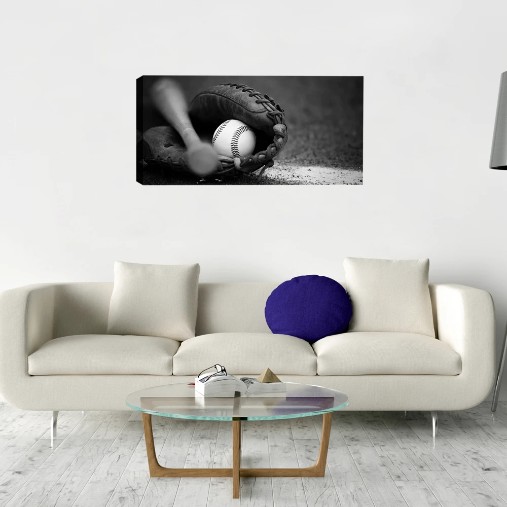 Черно белый плакат для бейсбола хоккея с шайбой баскетбольная Настенная картина