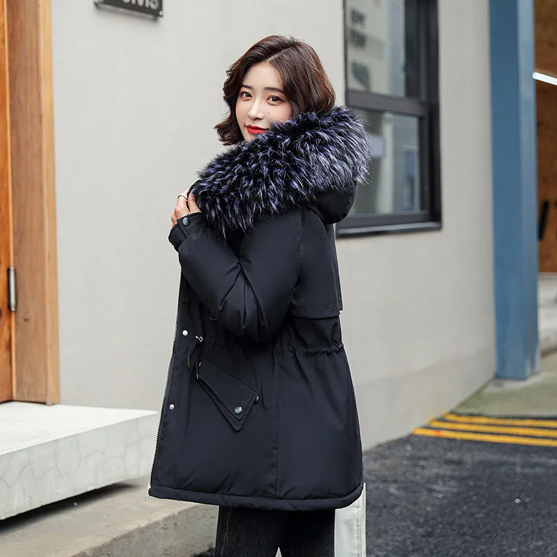 Женская зимняя куртка ZQLZ размера плюс с капюшоном и меховым воротником свободная
