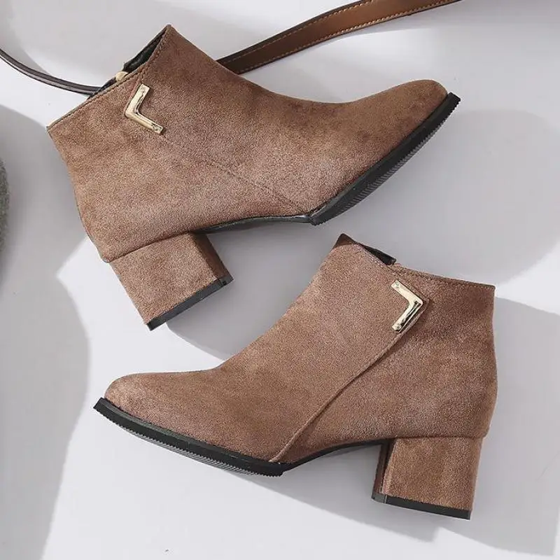 

High Heel Boots Women Autumn Winter Fashion Ankle Pointed Toe Shoes Sexy Zipper Ytmtloy Rubber Pu Solid Botines De Mujer 2022