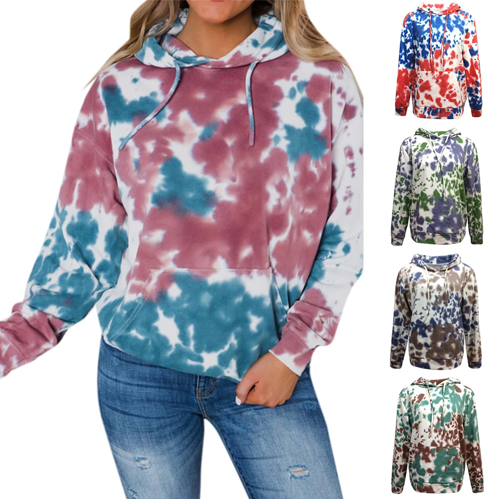 

Dye Tie Loose Hoodies Women Sweatshirt Long Sleeve Pullovers Women Clothing Casual Autumn Top Fashion Sweatshirt Female