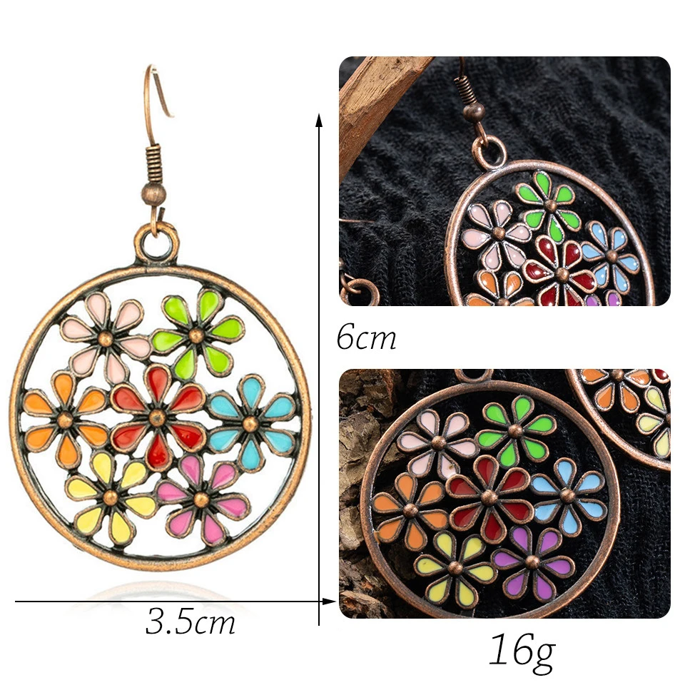 Conjunto de brinco de folha de flor grande do vintage Declaração de jóias feminino Bohemia étnica entrega de bronze longa brincos pendurados para mulheres