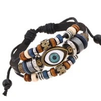 elanuoyy new beaded eye leather bracelet adjustable couples leather bracelet