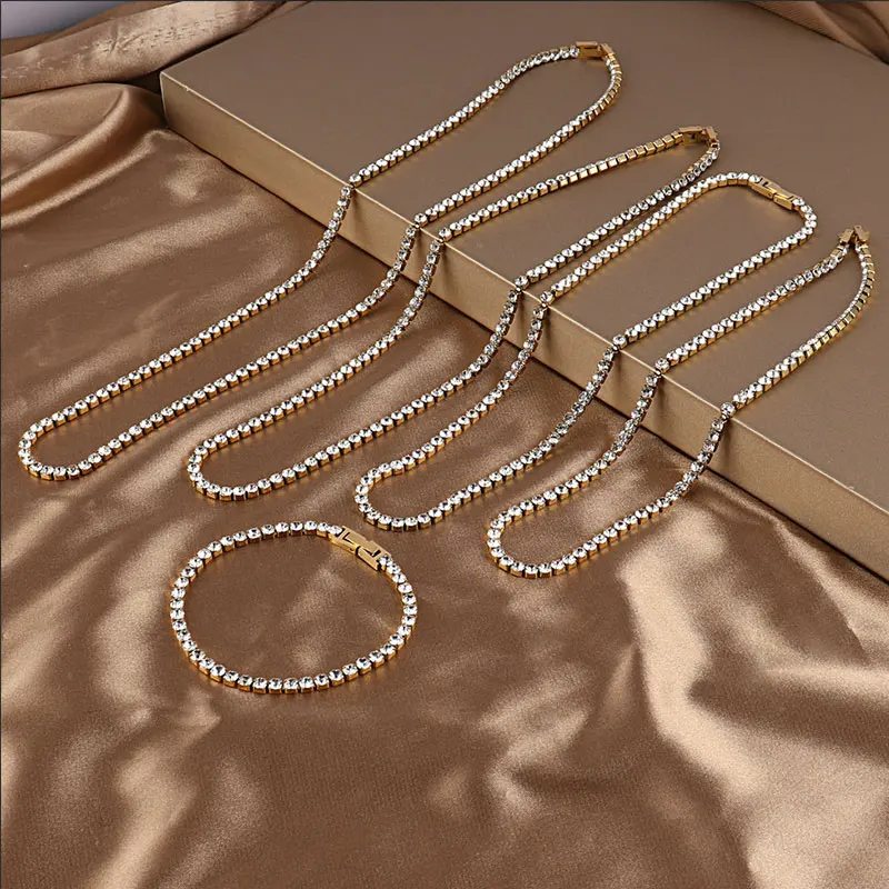 

Punk Stainless Steel Necklace 4mm Tennis Chain Men's Hip Hop Necklace Crystal Zircon Choker Necklace For Women Gothic Jewelry