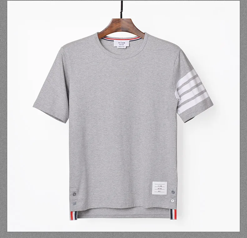 

2021 Fashion TB Brand T-Shirt Men Women Short Sleeve Casual Clothing Solid Stripe Summer Couple O-neck Cotton T-Shirts