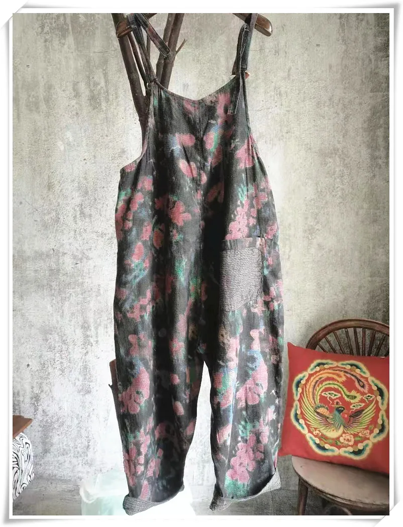 

QING MO Women Tie Dyes Pants 2021 Fashion Women Summer Cross Pants With Adjustable Strap Female Vintage Pants ZQY6973