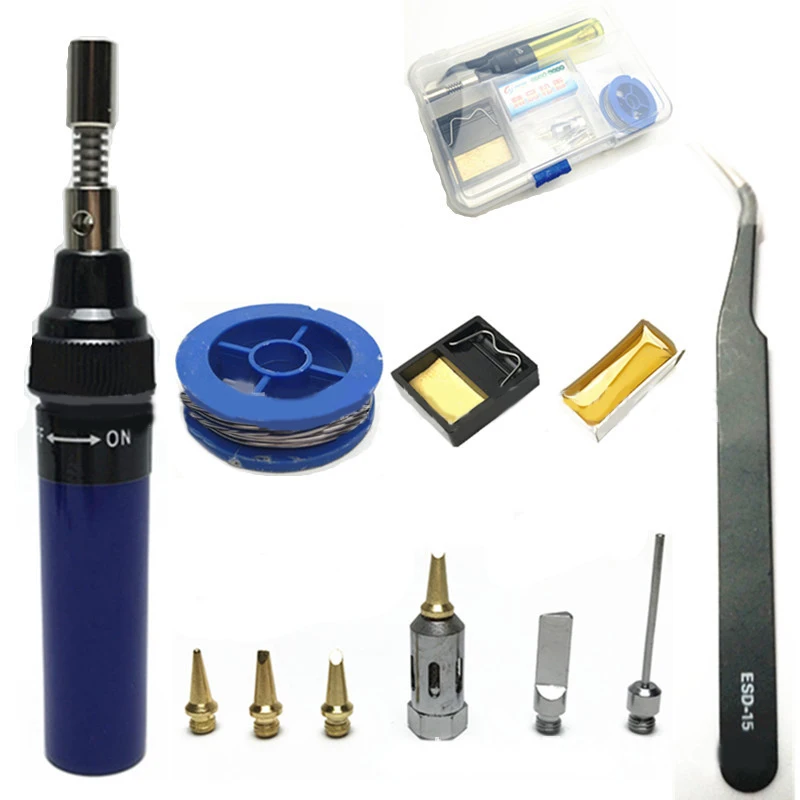 14PCs Blue 3 в 1 бутановый газовый сварочный паяльник переносной сварочный фонарь для ручки горелки газовый паяльник беспроводной бутановый наконечник инструмент - Цвет: 14PCs Blue