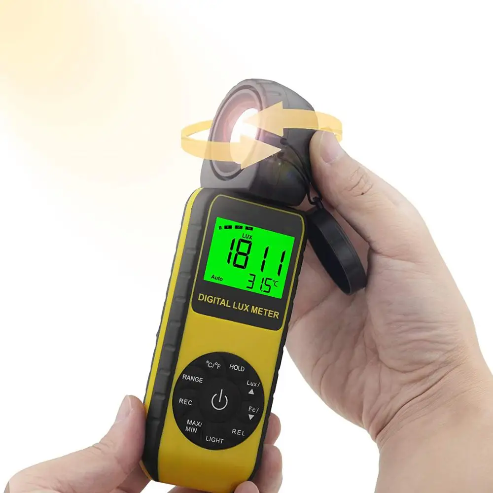 

HP-881E Luxmeter Lumen Meter Handheld Light Calibrator with 270° Rotatable Detector, Measuring Range 0.1~300,000Lux