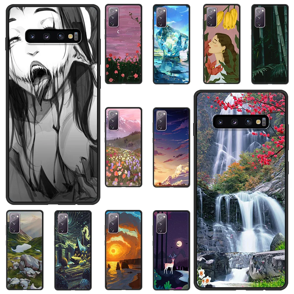 

Nature Sketching Phone Case For Samsung S20 FE Note 20 10 Ulrta S21 Cover Soft For Samsung S10 S10E S10 S9 Plus Fundas Shell TPU
