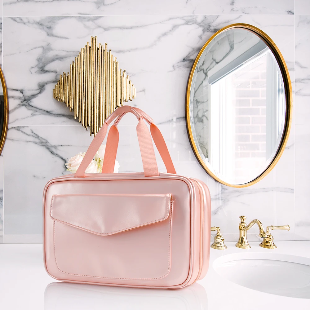 

Косметичка из искусственной кожи для женщин, портативная дорожная сумка для хранения, вместительный водонепроницаемый органайзер для косм...