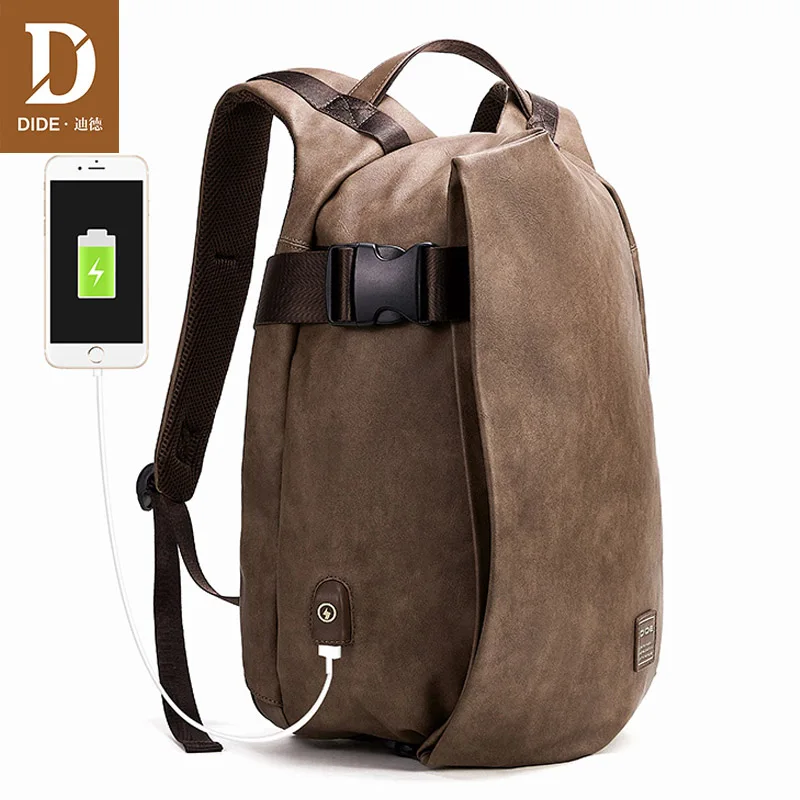 DIDE USB рюкзак Мужской Дорожный для ноутбука школьная сумка из искусственной кожи