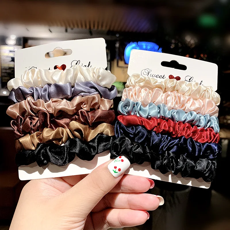 

6pcs/set Women Silk Scrunchie Elastic Handmade Multicolor Hair Band Ponytail Holder Headband Hair Accessories