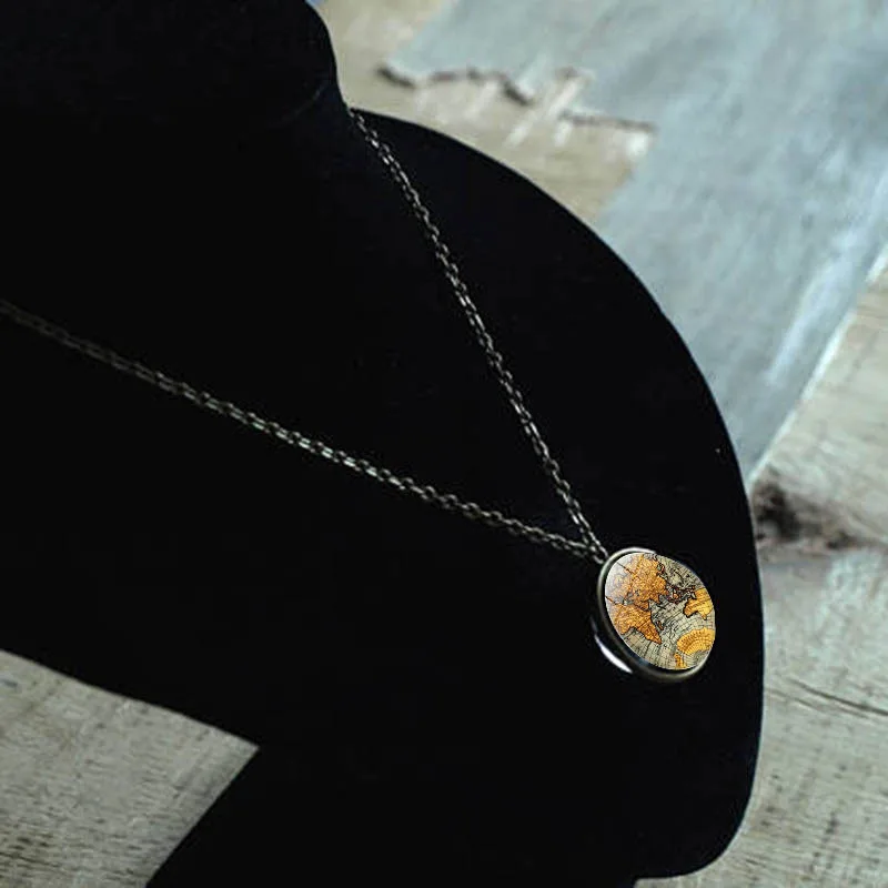 XUSHUI XJ винтажная карта мира Двусторонняя стеклянная подвеска с шариком ожерелье
