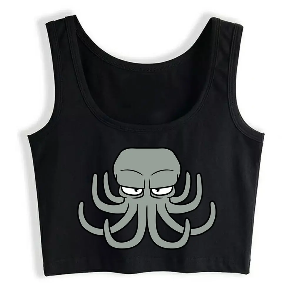 

Crop Top Evil Octopus Octopus Octopus Cuttlefish Squid Tent Design Black Cotton Womens Tops blusas mujer de moda 2021 verano