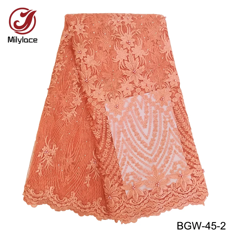 

Wholesale price beaded french lace fabric elegant African lace fabric party dress lace fabric with stones BGW-45