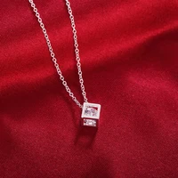 zircon cube necklace for women female necklaces 925 stamp korean fashion luxury quality fine jewelry accessories 2022 trend