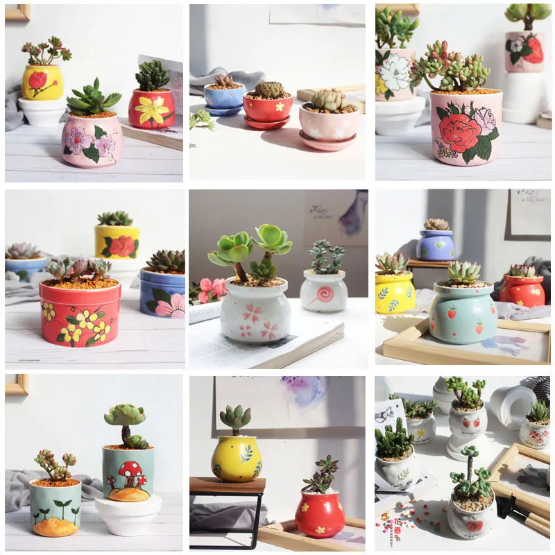 Creative Ceramic Succulent Plant Flower Pot Suit Variable Flow Glaze Mini Vase For Home Room Office Bonsai Decoration | Дом и сад
