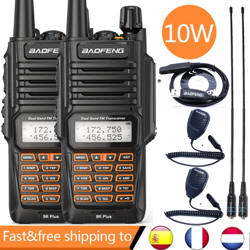 

2PCS Walkie Talkies Waterproof Baofeng UV-9R PLUS 10W Portable CB Ham Radio Transceiver VHF UHF 2 Way Radio uv9r plus Hunt 10KM