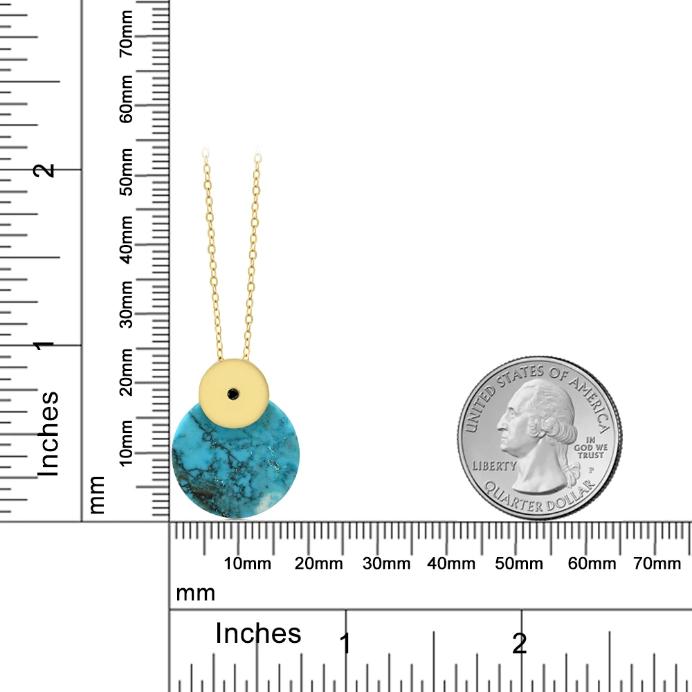GemStoneKing Round Blue Simulated Turquoise 925 Sterling Silver Pendant Necklace For Women With Black Diamond Accent | Украшения и